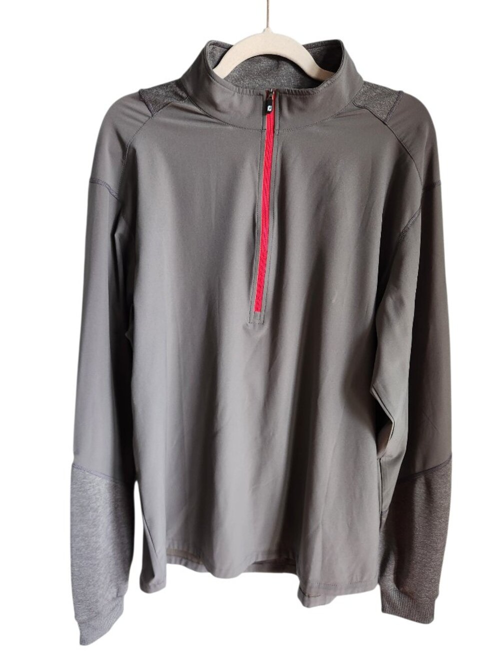 FootJoy Shirt XL Taupe Gray Men's HyperFlex 1/4 Zip Pullover Back Pocket